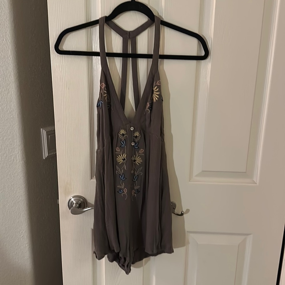 LUSH olive green embroidered romper (size small)